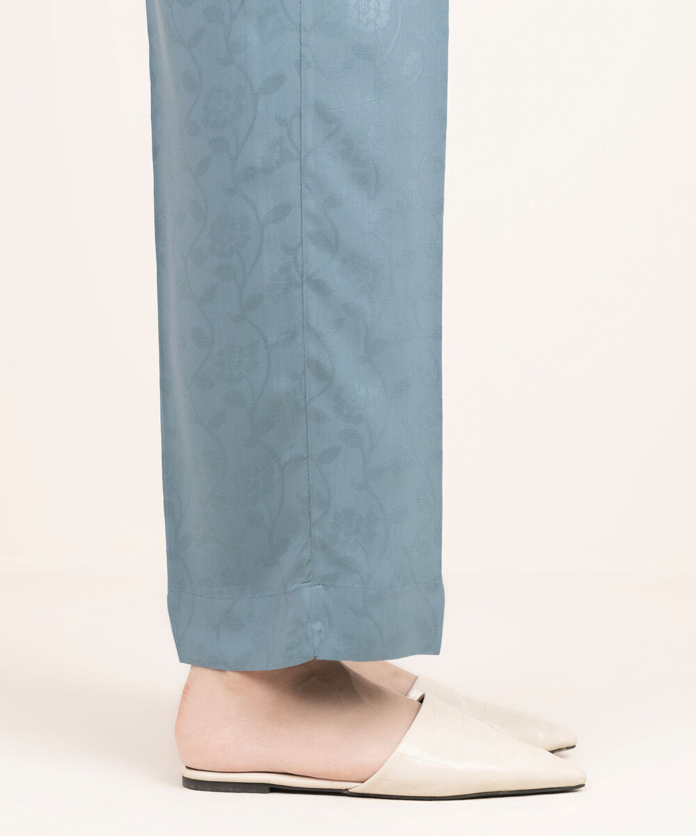 Women's RTW Arabic Self Jacquard Solid Blue Straight Pants