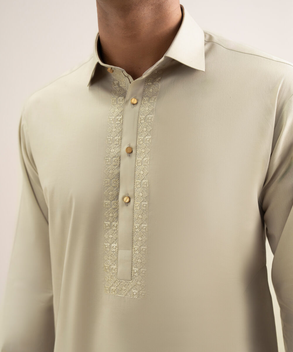 Men'S Stitched Beige Premium Cotton Suit