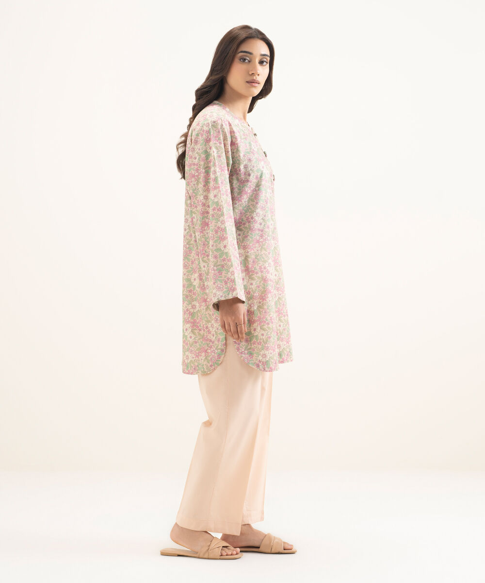 Women's RTW Cotton Viscose Printed Pink Drop Shoulder Shirt