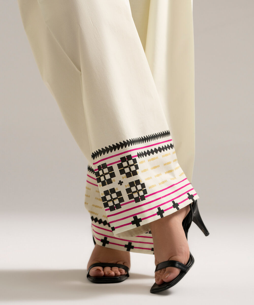 Women's RTW Cambric Printed Off White Farshi Shalwar