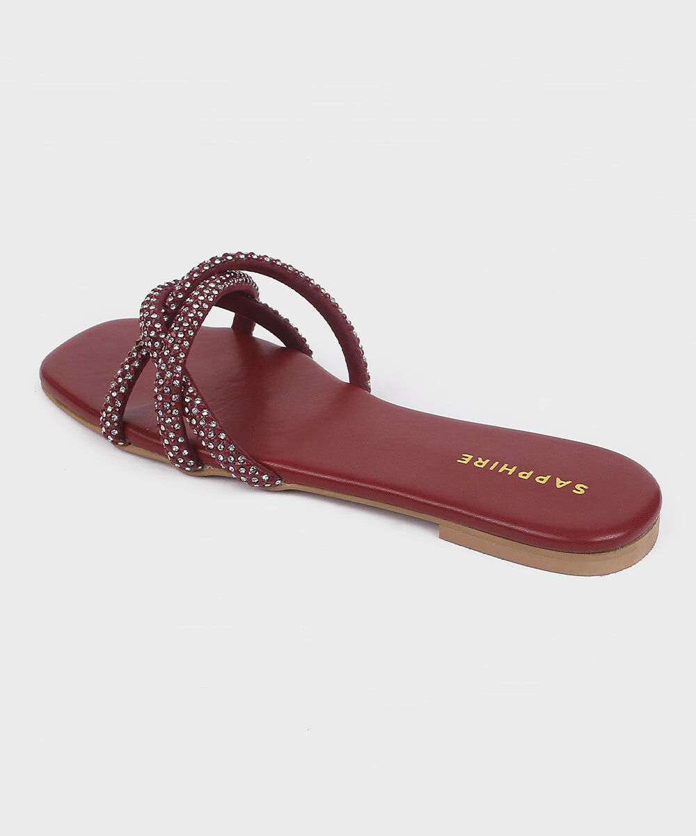 Woman - Red Maroon Embellished Flats