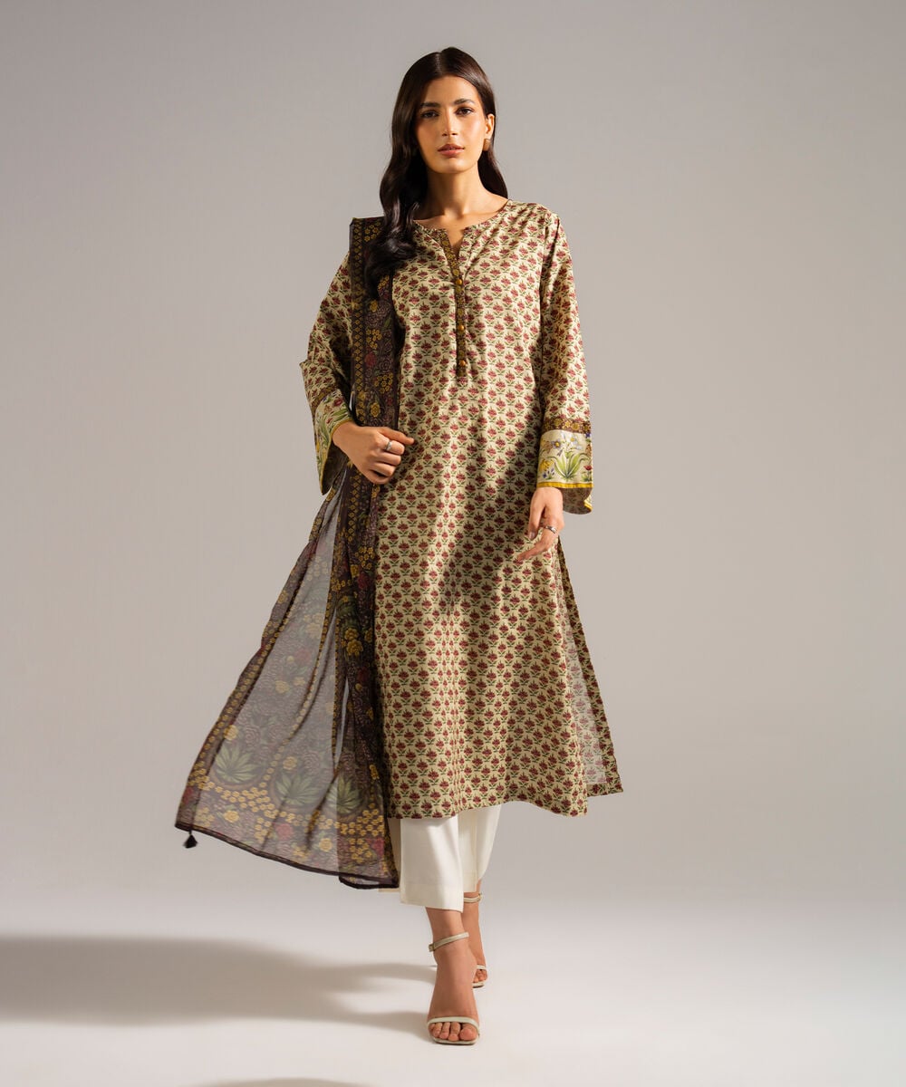 Poly Chiffon Printed Brown Dupatta