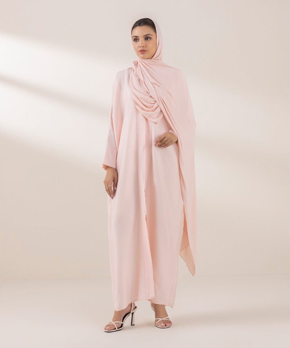 Abaya Set with Kimono Sleeves Woman - Pink Abaya Set with Kimono Sleeves