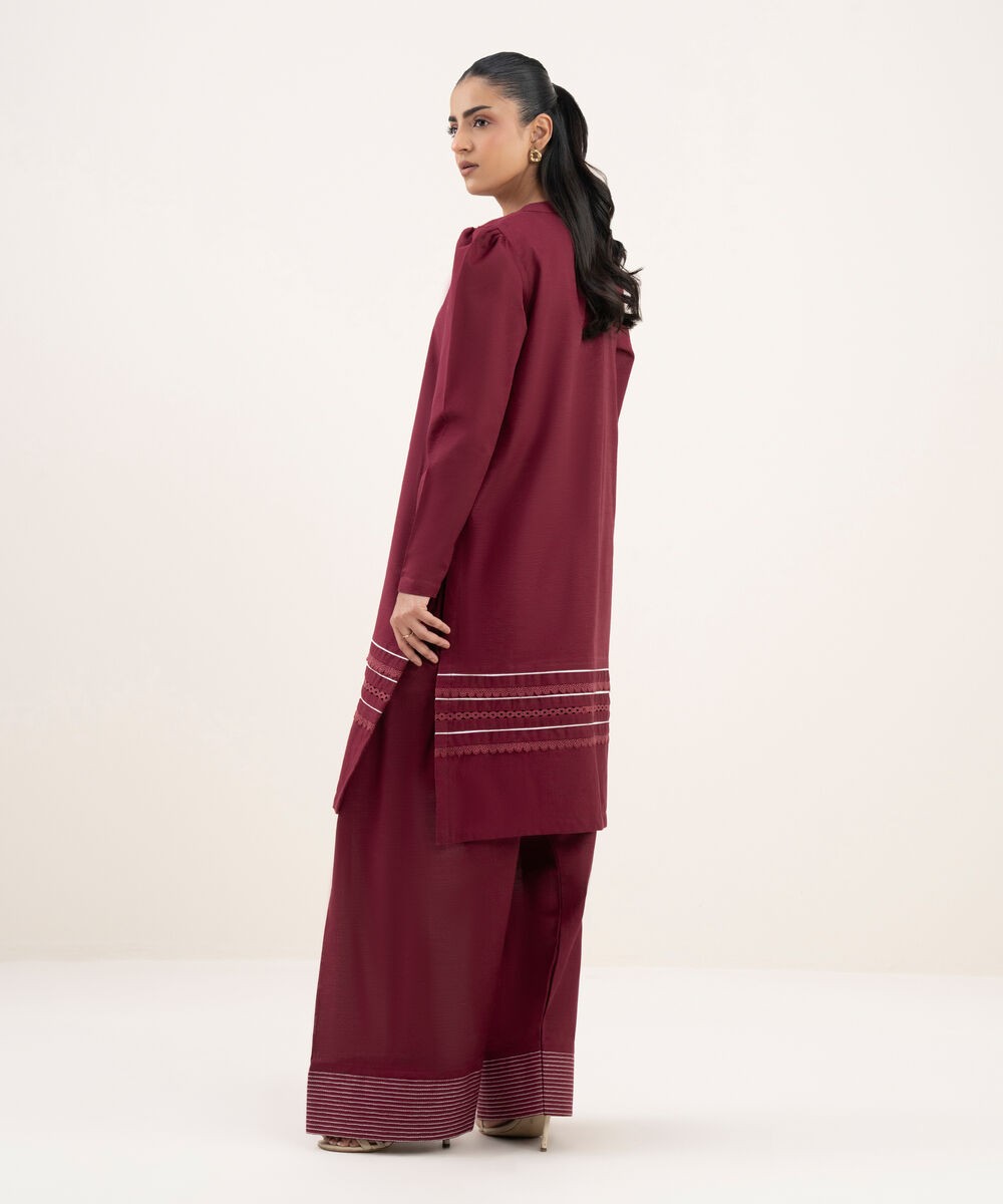 Women's RTW Light Khaddar Solid Straight Pink Shirt