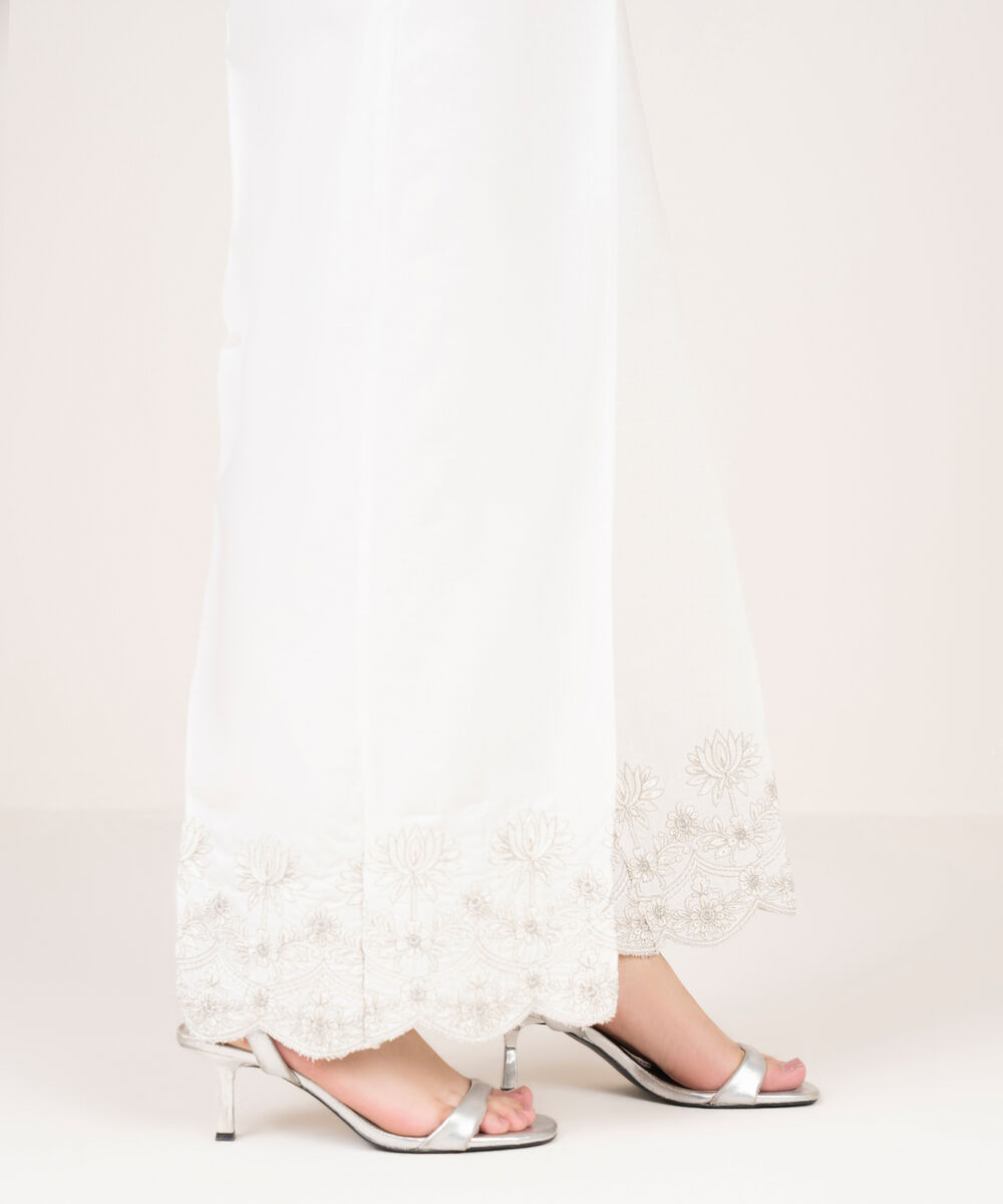 Women's RTW Cotton Viscose Embroidered White Culottes