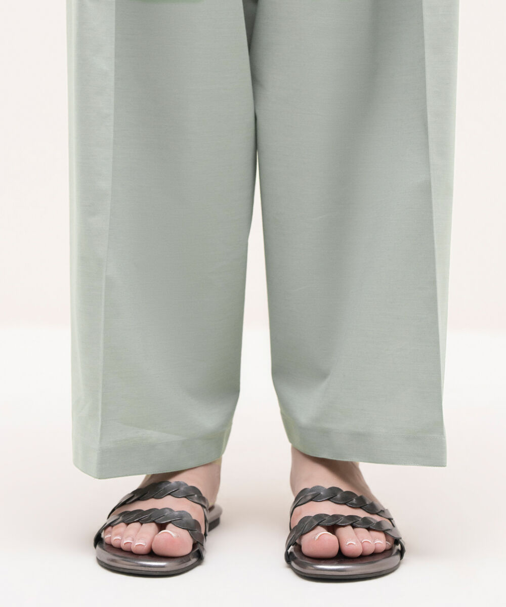 Women's RTW Textured Cotton Blue Solid Shalwar