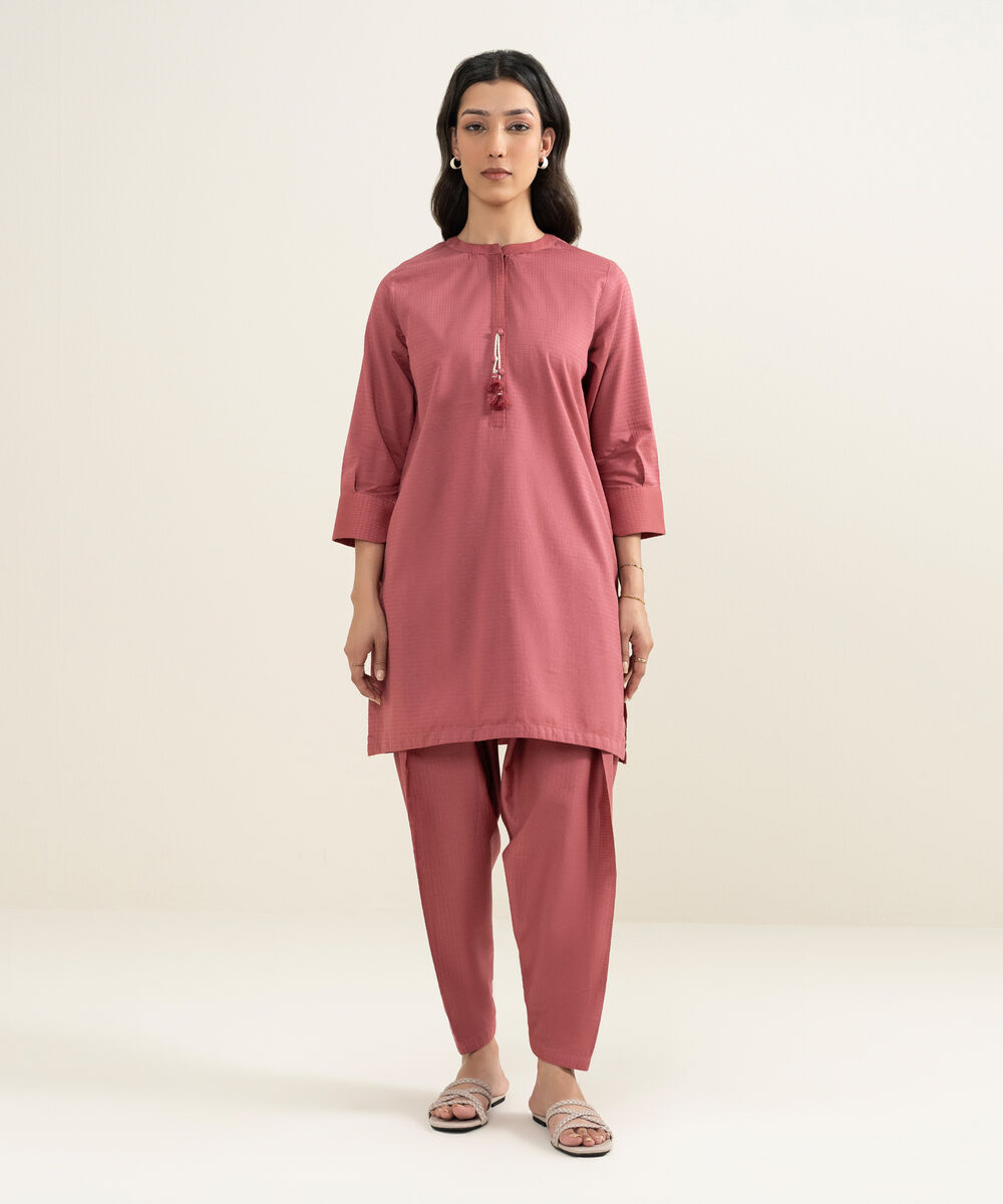 Women's RTW Dobby Solid Pink Straight Shirt