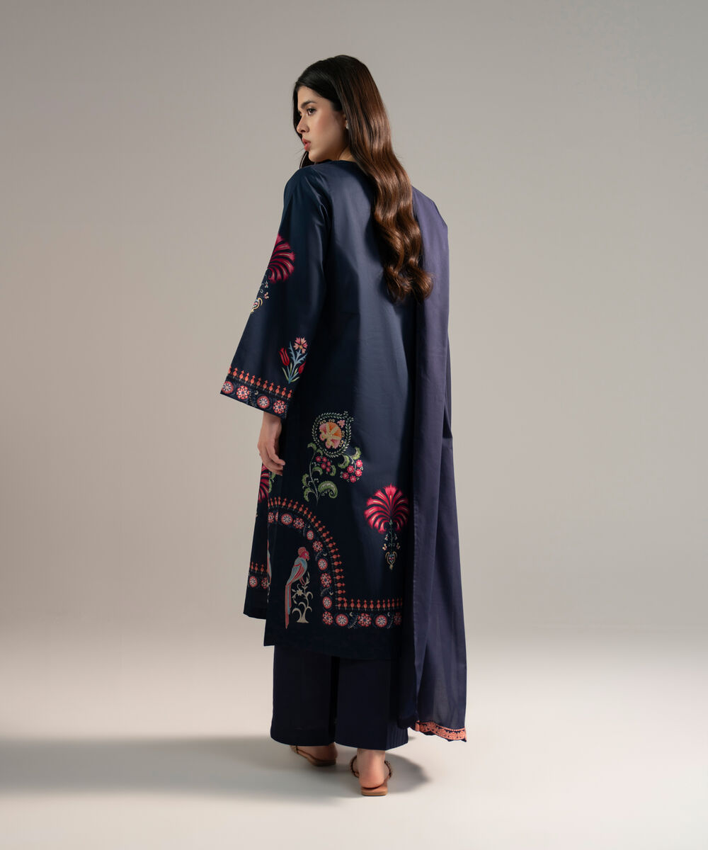 Women's RTW Lawn Printed Dark Blue 3 Piece Suit