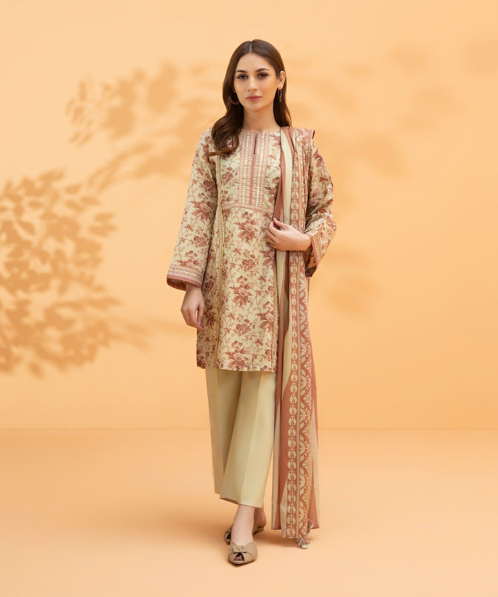 3 Piece - Printed Zari Lawn Suit