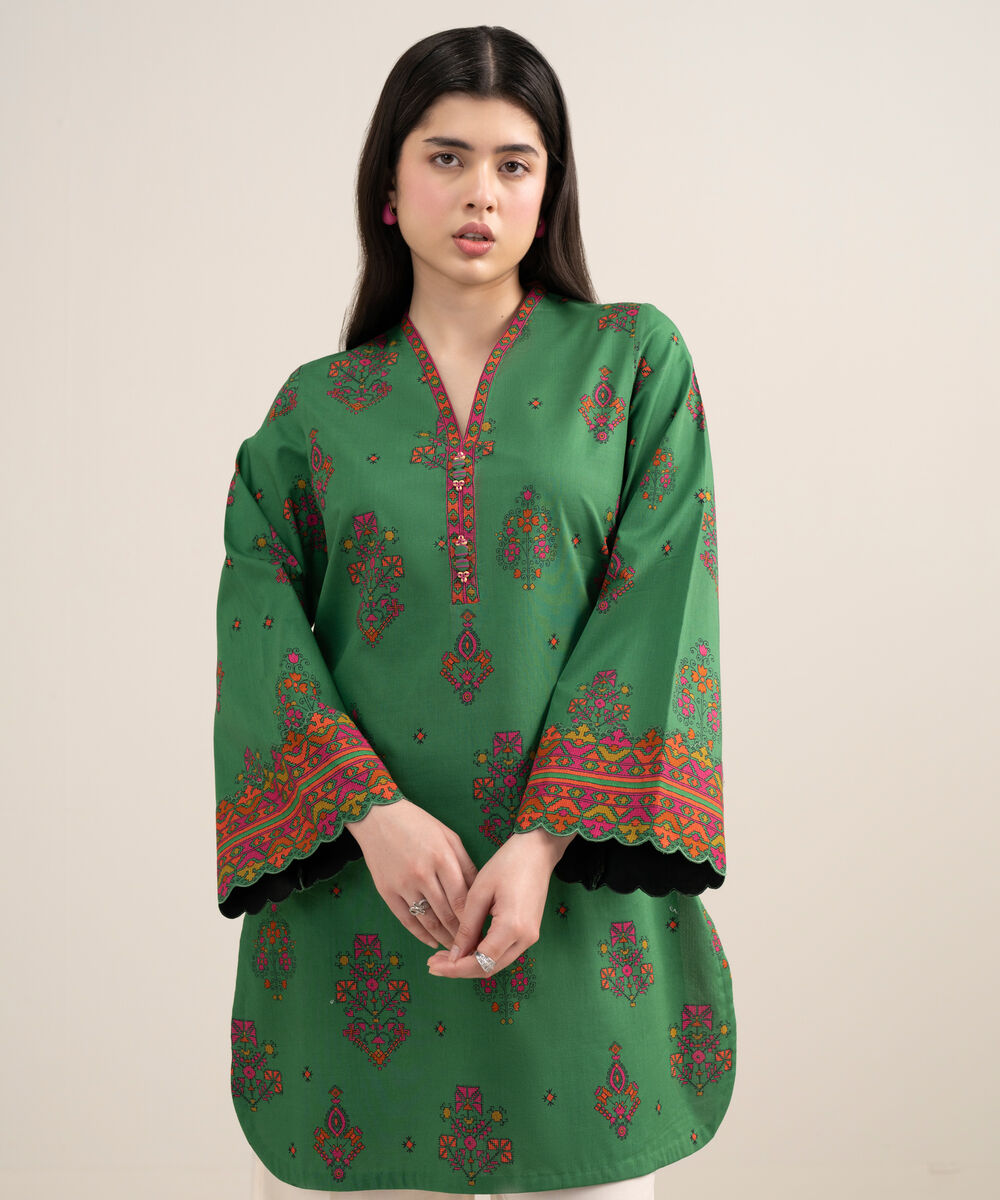 Women's Unstitched Lawn Printed Green Shirt