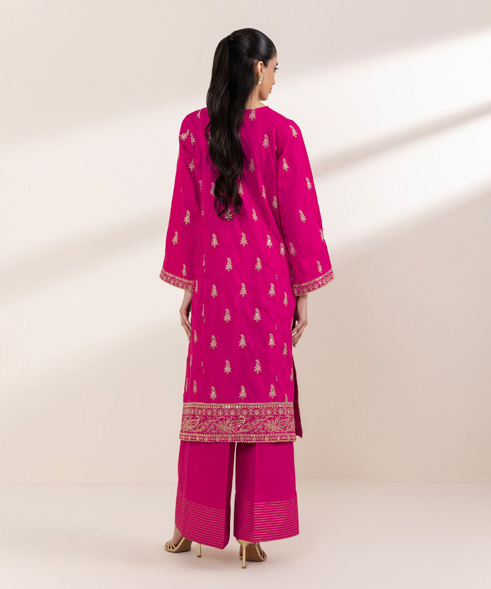 Women's RTW Cotton Jacquard Pink Embroidered A-Line Shirt