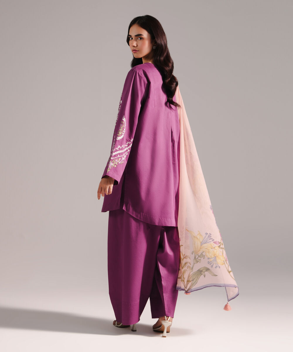 Women's RTW Dobby Embroidered Purple 3 Piece Suit