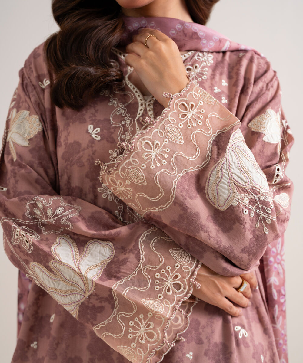 Women's Unstitched Embroidered Linen Jacquard Tea Pink 3 Piece Suit