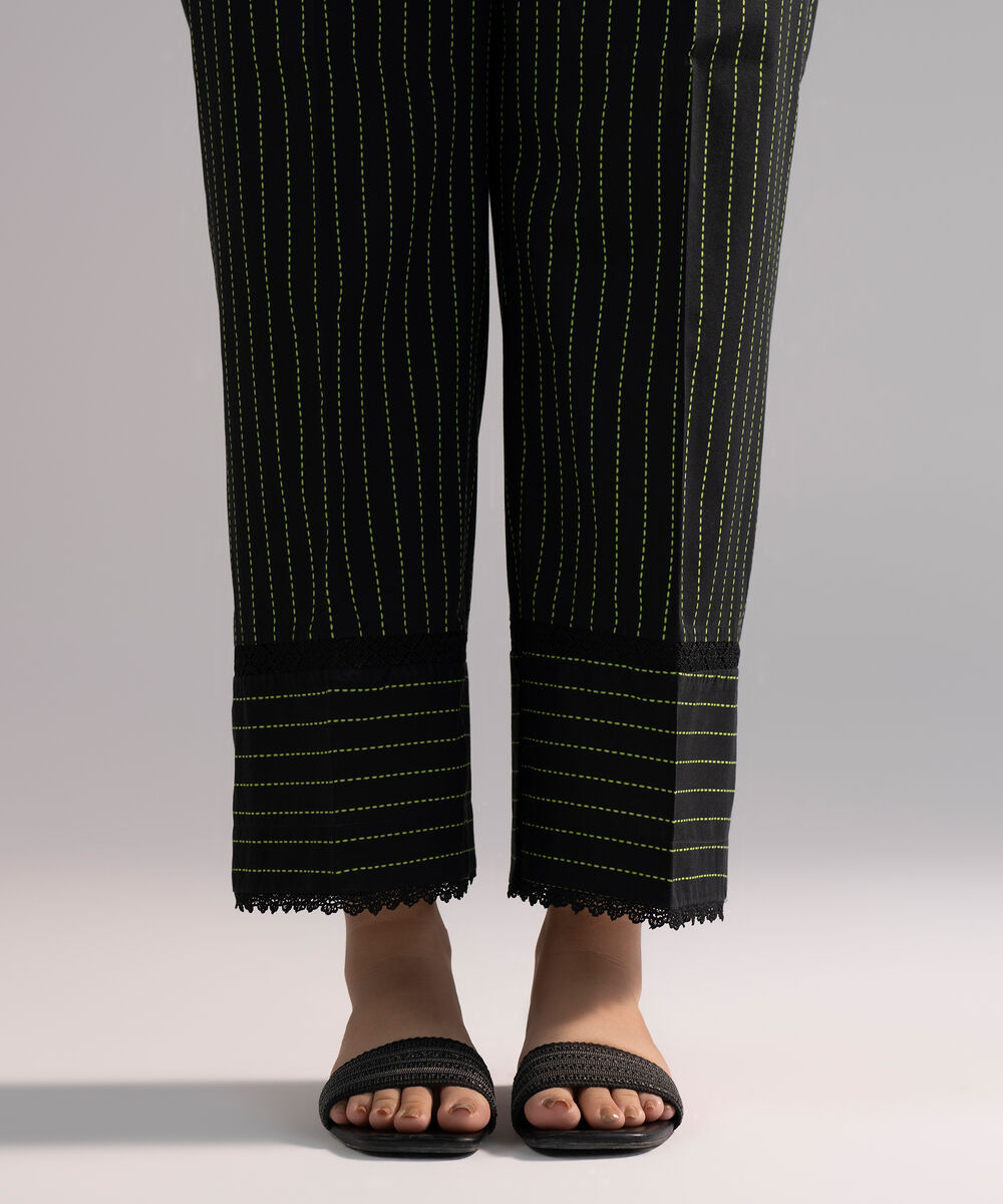 Women's RTW Cambric Printed Black Straight Pants