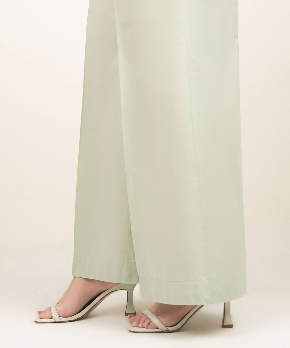 Women's RTW Cambric Solid Green Flared Pants
