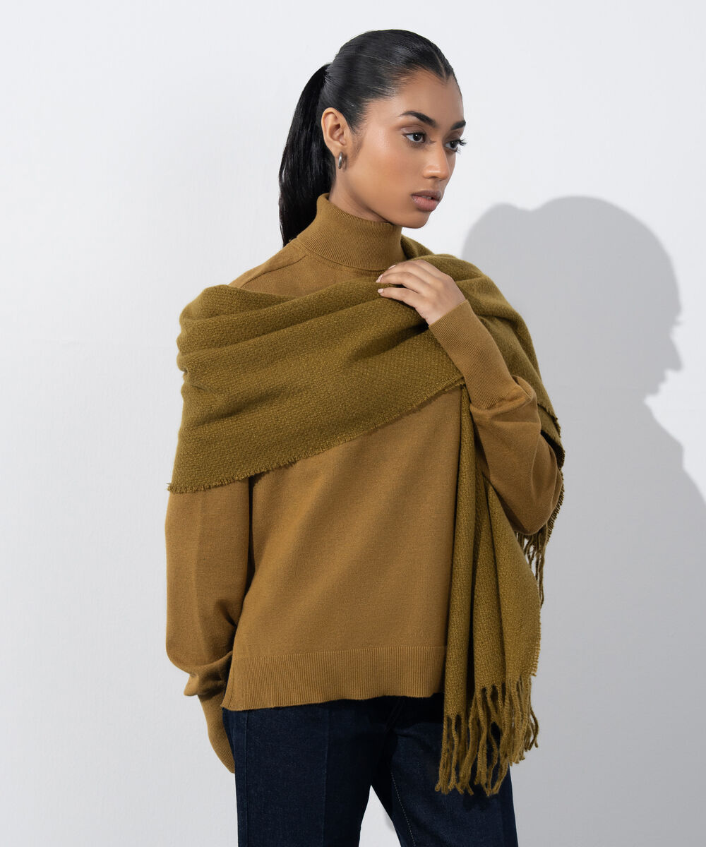 Women's Western Wear Olive Green Woollen Scarf