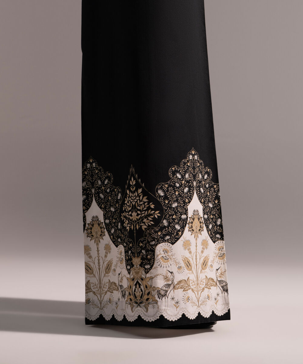 Women's RTW Cambric Printed Black Flared Pants