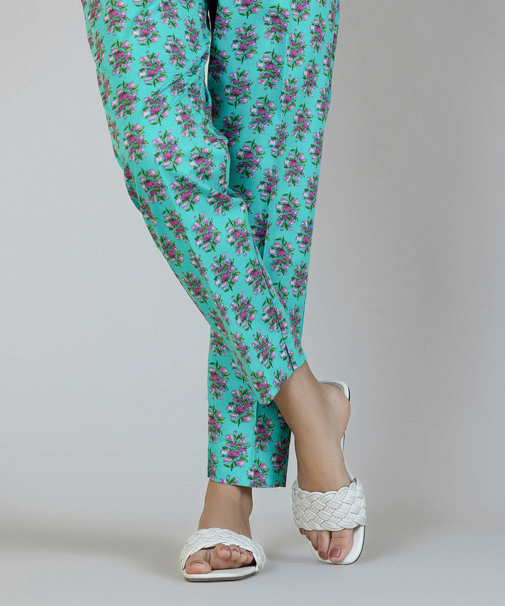 Woman - Blue Printed Cambric Cigarette Pants
