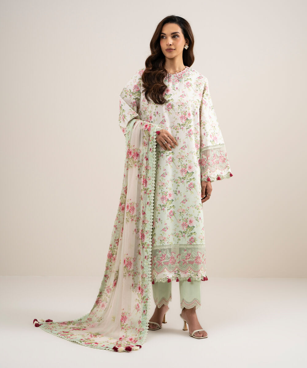 Women's Unstitched Lawn Embroidered Green