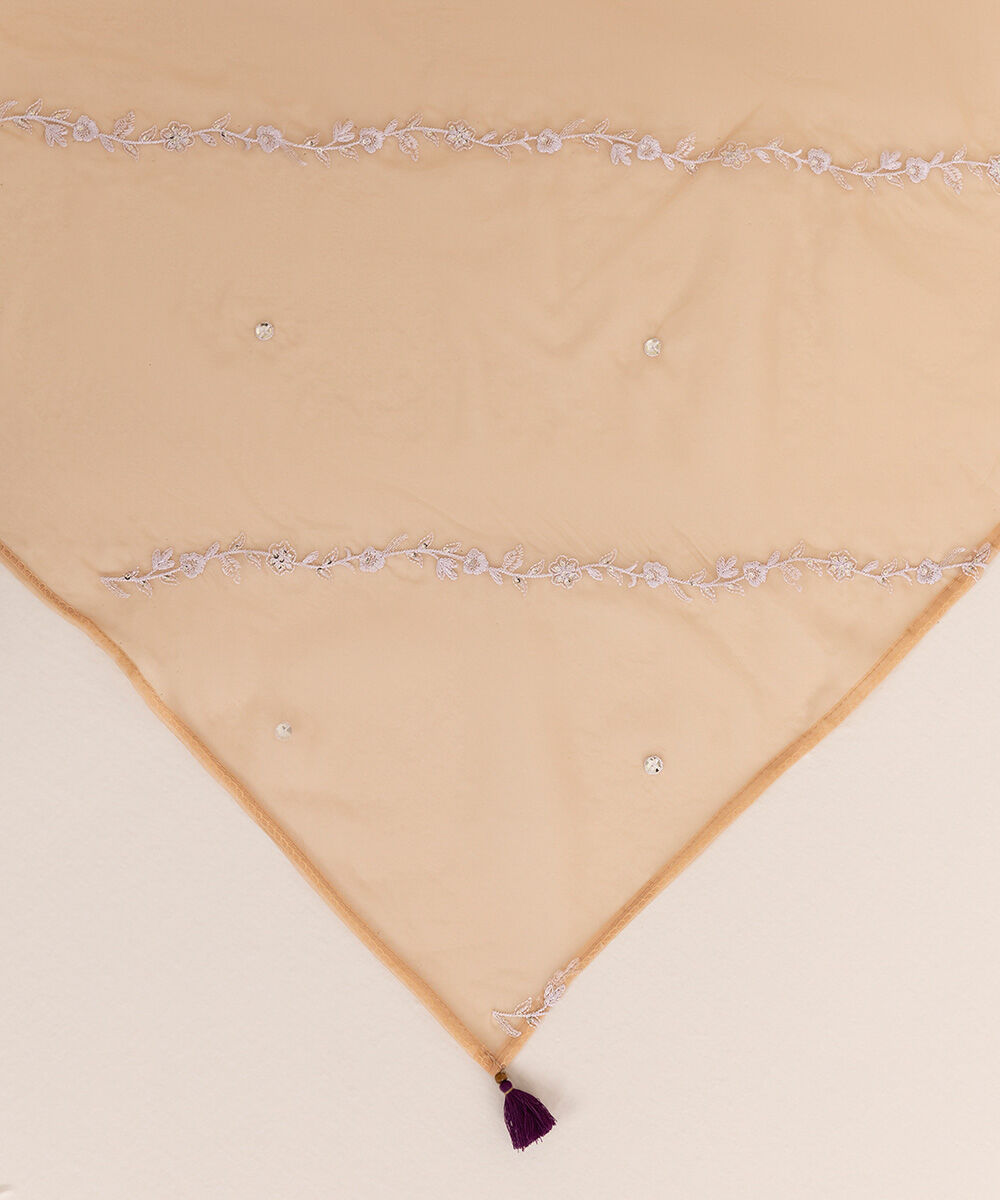 Blended Organza Beige Embroidered Dupatta