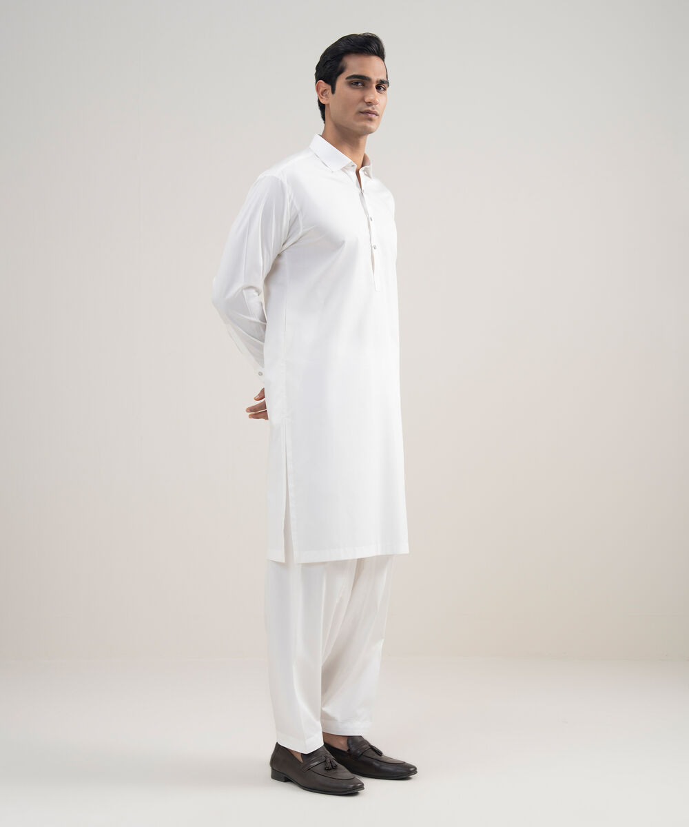Men's Stitched Luxury Giza Cotton Off White Suit