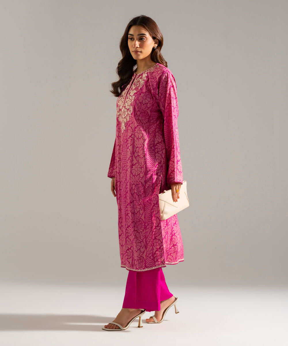 Women's RTW Arabic Lawn Embroidered Pink 2 Piece Suit