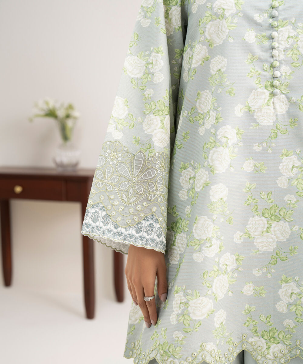 Women's Unstitched Zari Lawn Embroidered Grey 3 Piece Suit