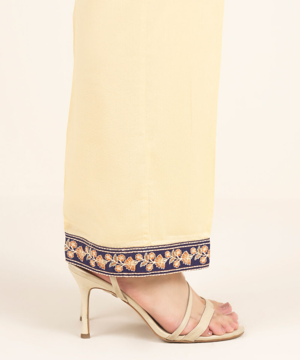 Women's RTW Cambric Embroidered Peach Straight Pants