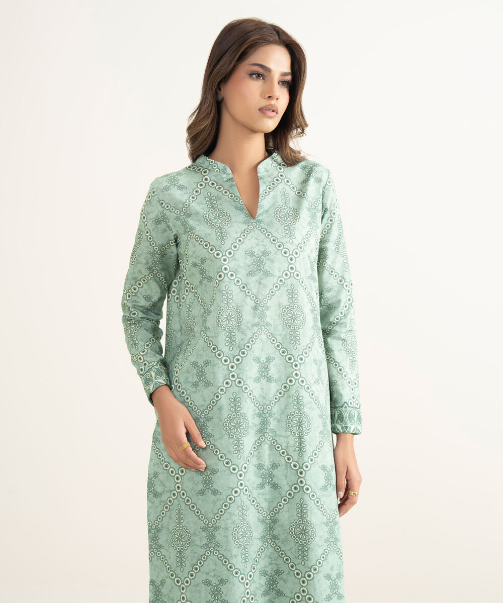 Women's Unstitched Lawn Printed Green 2 Piece Suit