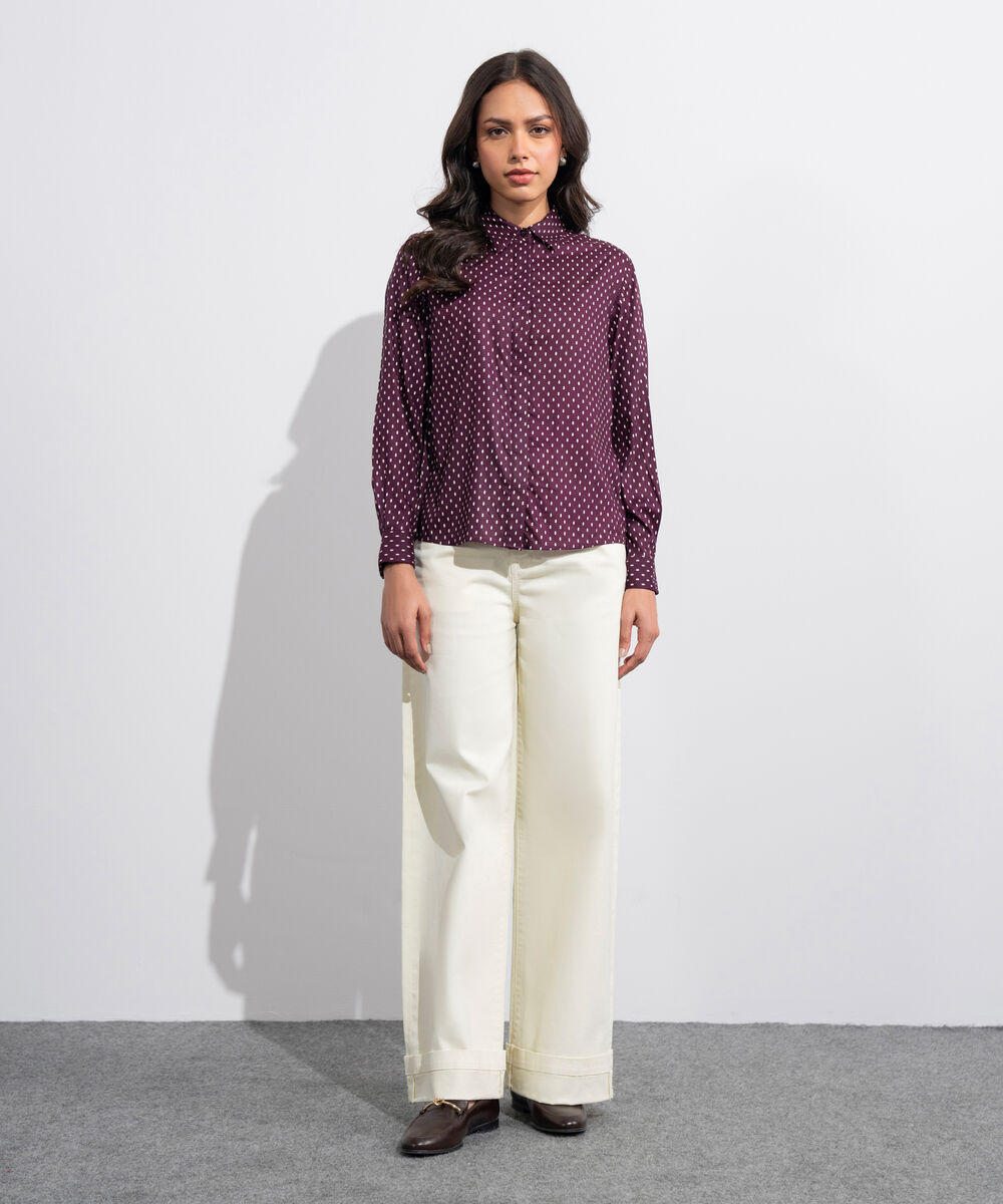 Women's Western Merlot And White Polka Dots Shirt
