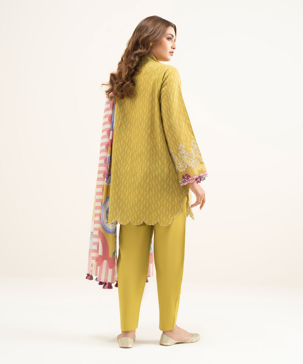 Women's Unstitched Lawn Yellow Embroidered 3 Piece Suit