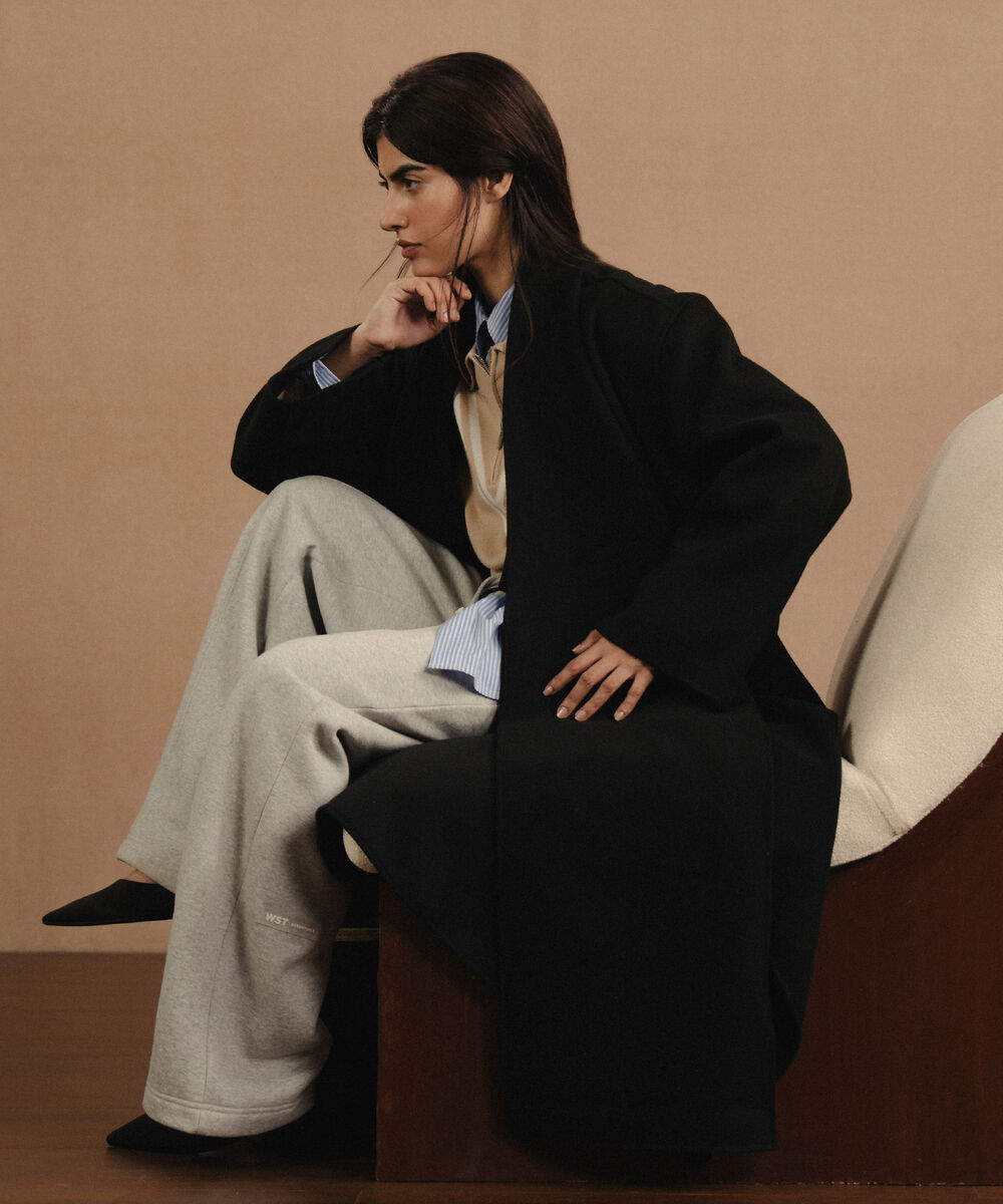 Women's Western Wear Black Long Coat With Scarf