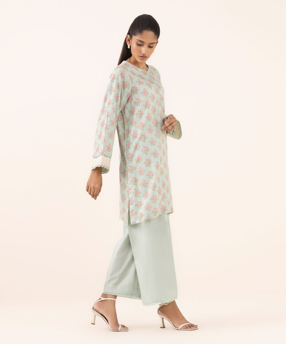 Women's RTW Arabic Lawn Blue Embroidered A-Line Shirt