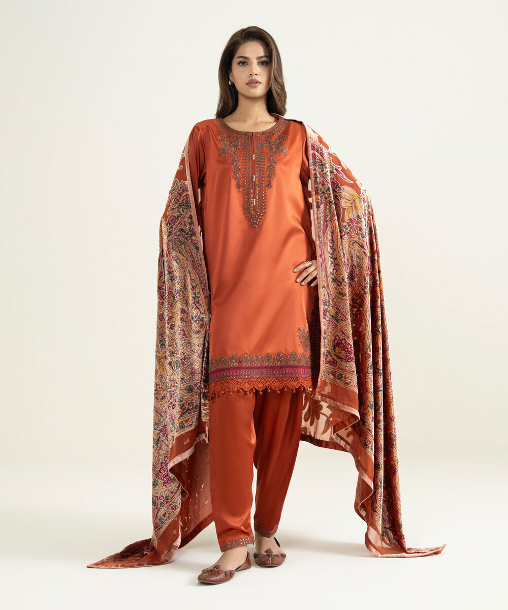 Women's Unstitched Blended Satin 3 Piece Suit