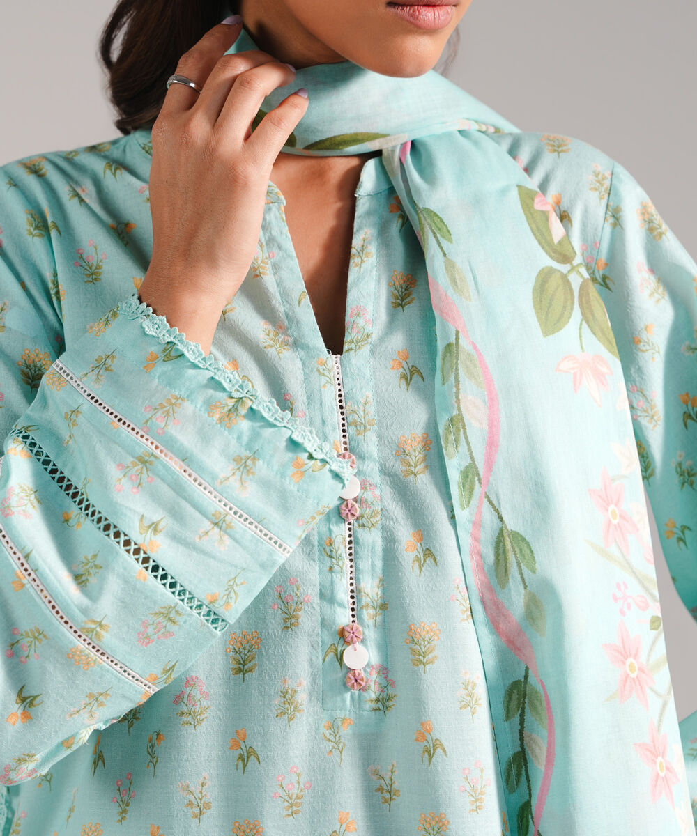 Women's RTW Dobby Printed Blue 2 Piece Suit