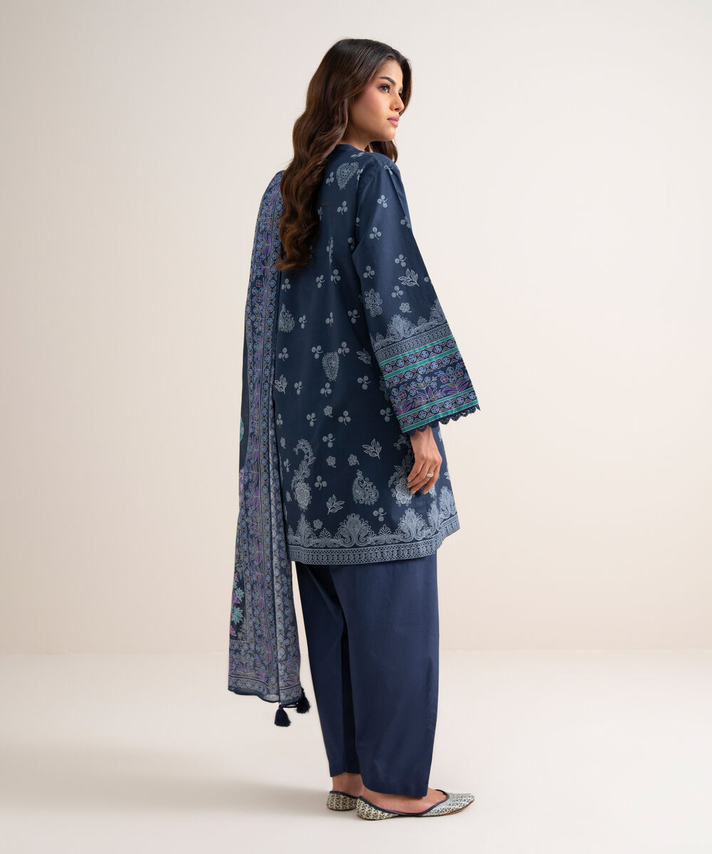 Women's Unstitched Printed Lawn Blue 3 Piece Suit