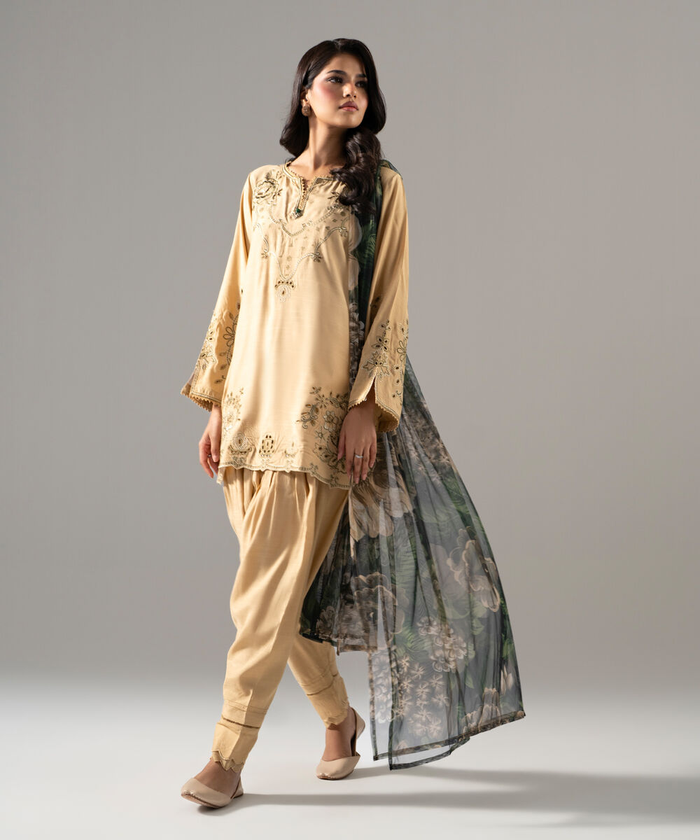 Women's RTW Blended Net Printed Green Dupatta