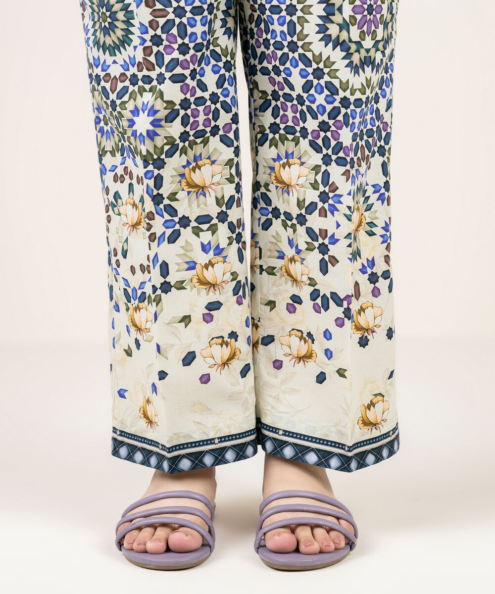 Women's RTW Cambric Printed Mint Green Straight Pants