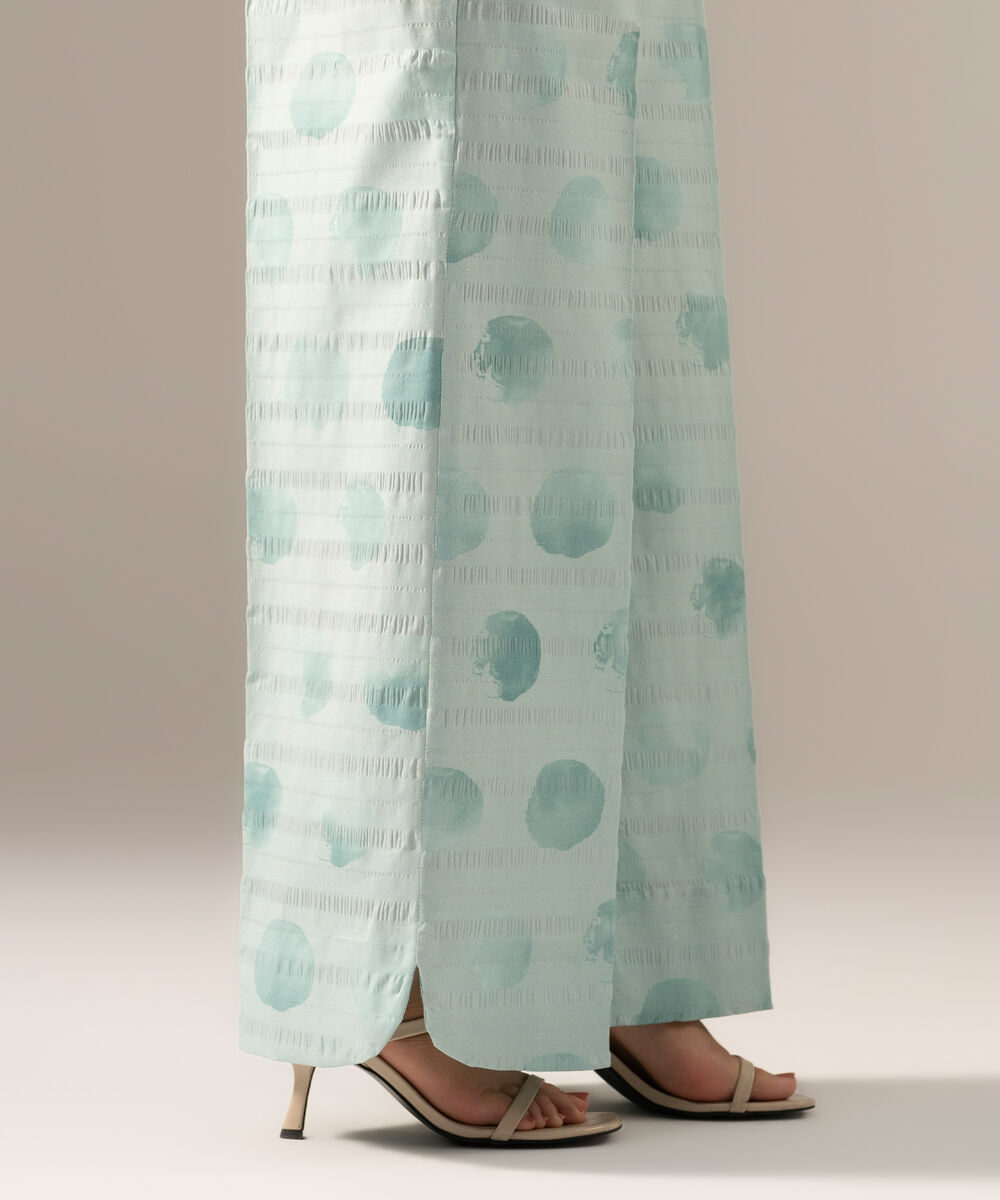 Women's RTW Seersucker Printed Blue Straight Pants