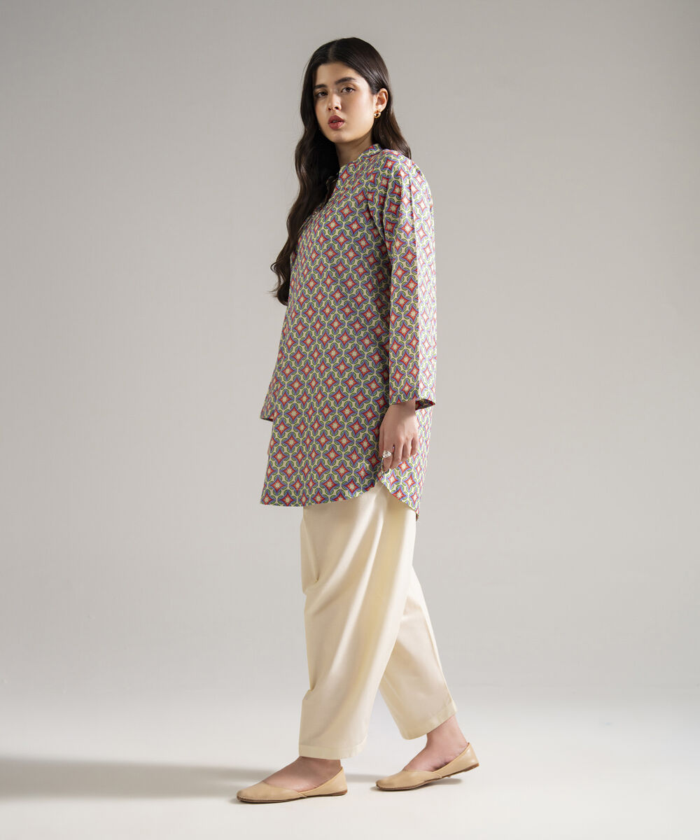 Women's RTW Cambric Printed Off White 2 Piece Suit