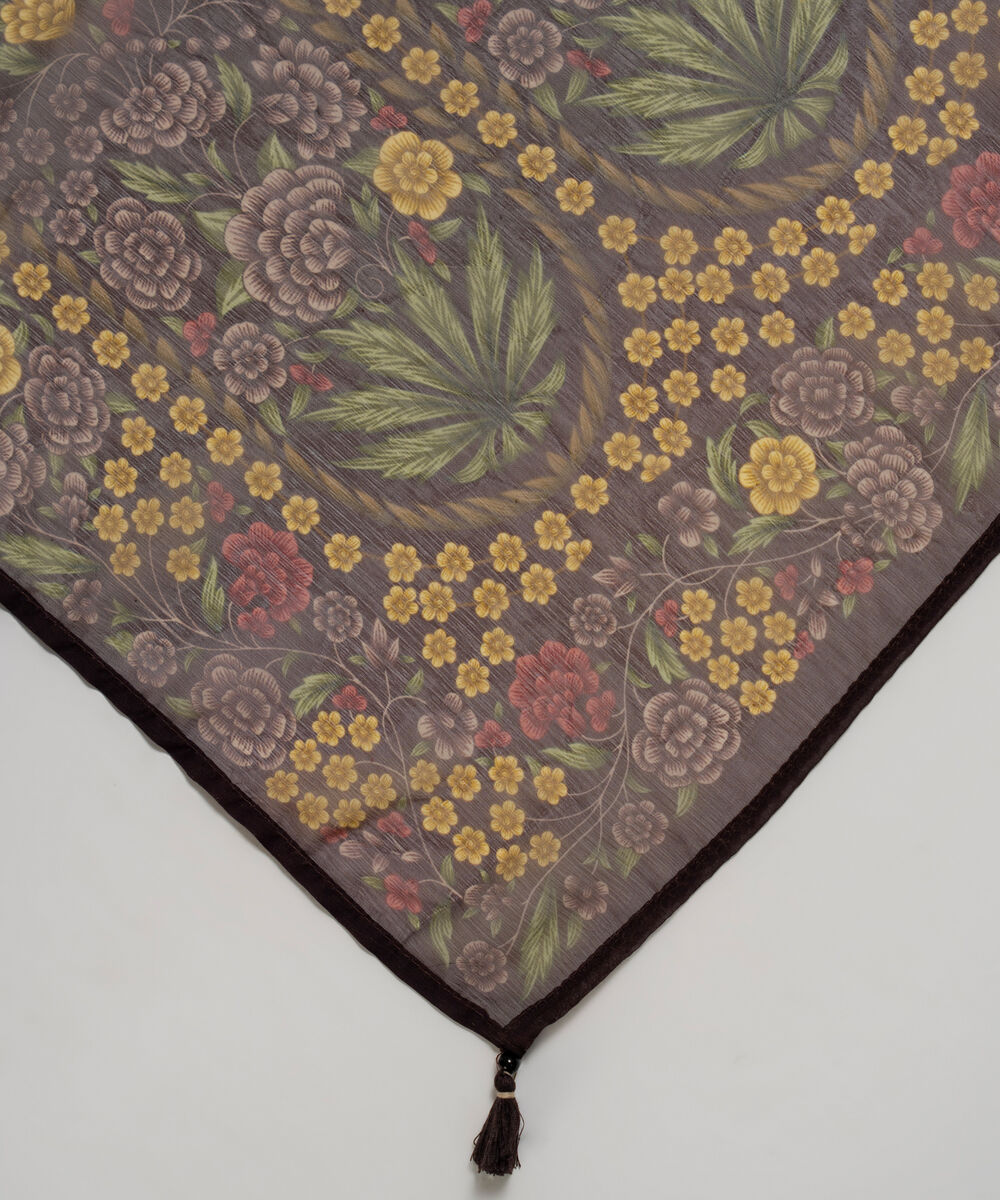 Poly Chiffon Printed Brown Dupatta