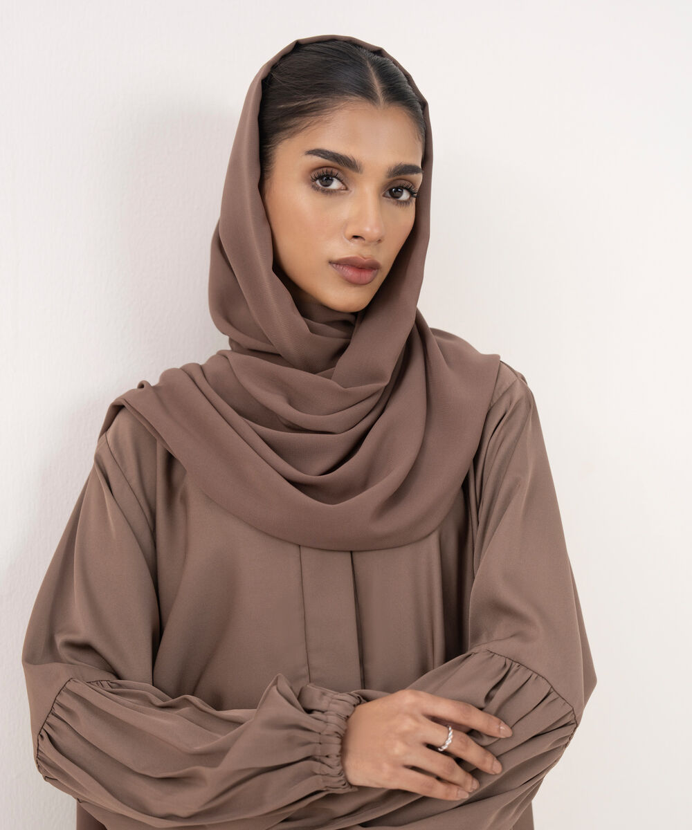 Women's Brown Polyester Abaya Set