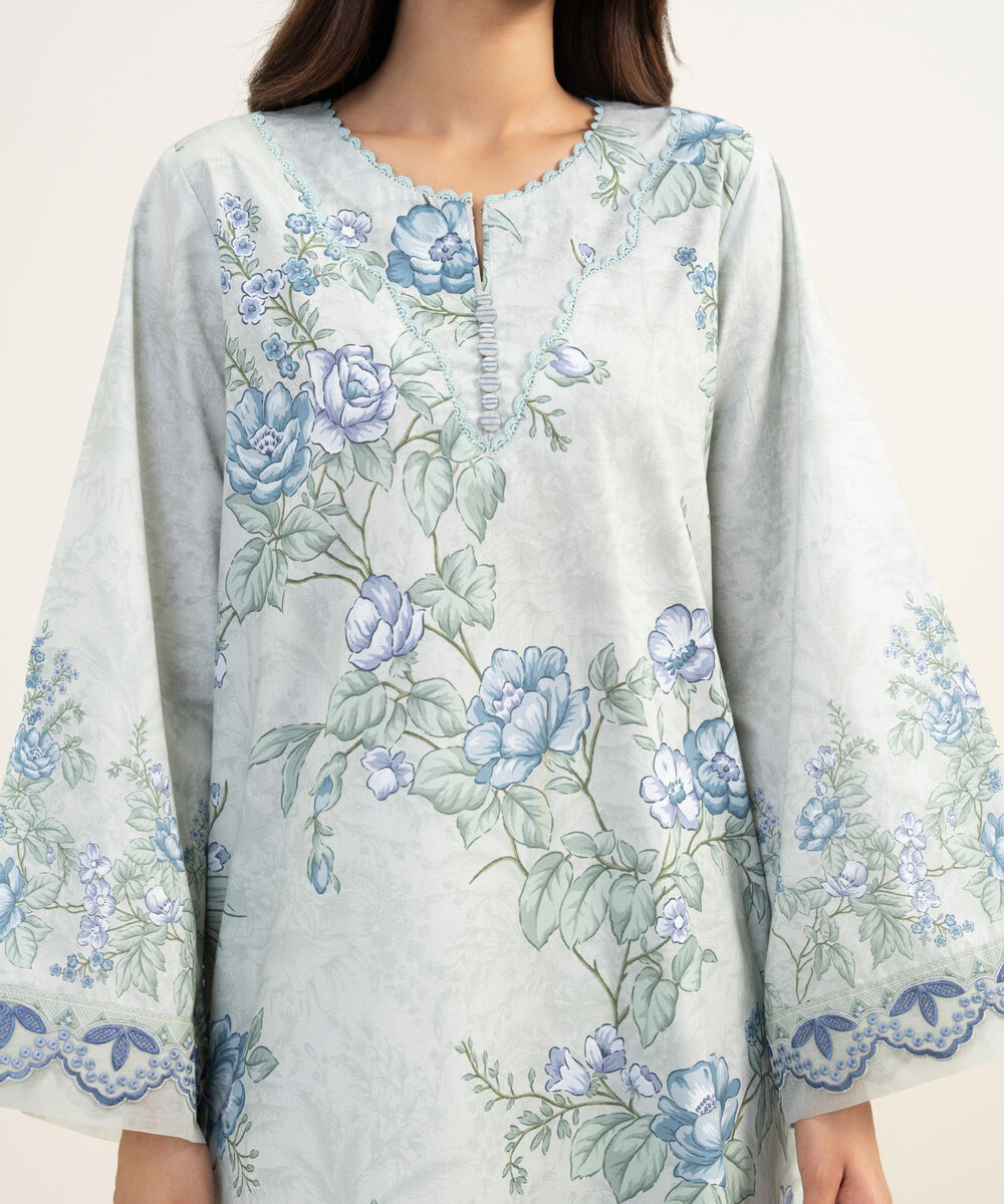 Women's Unstitched Lawn Embroidered Grey 3 Piece Suit