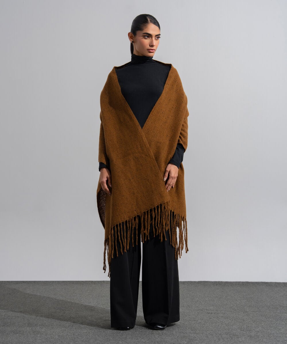 Women's Western Wear Rust Polyester Solid Woolen Scarf