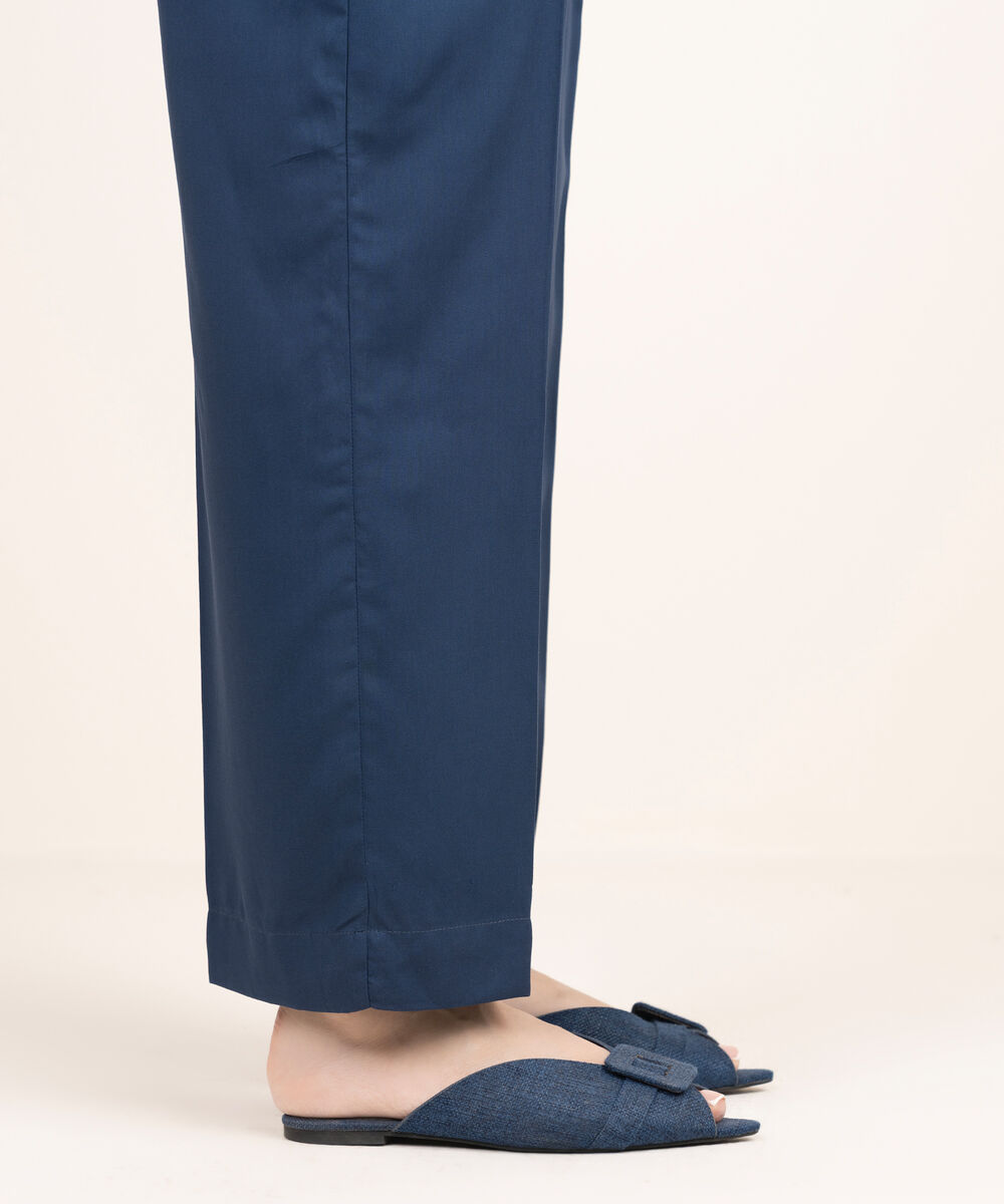 Women's RTW Viscose Linen Solid Blue Straight Pants