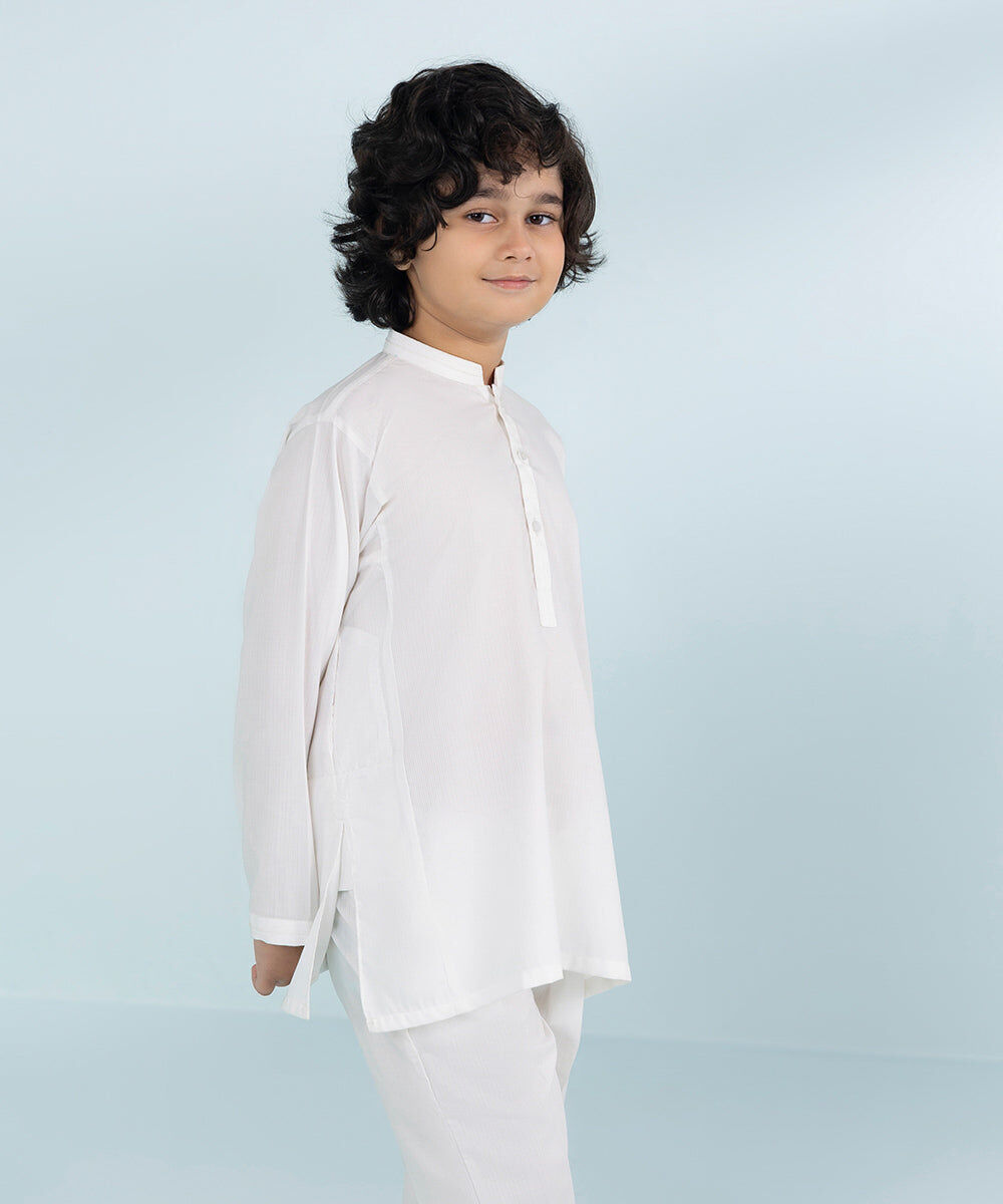 Boys 2 Piece Dobby Suit in White