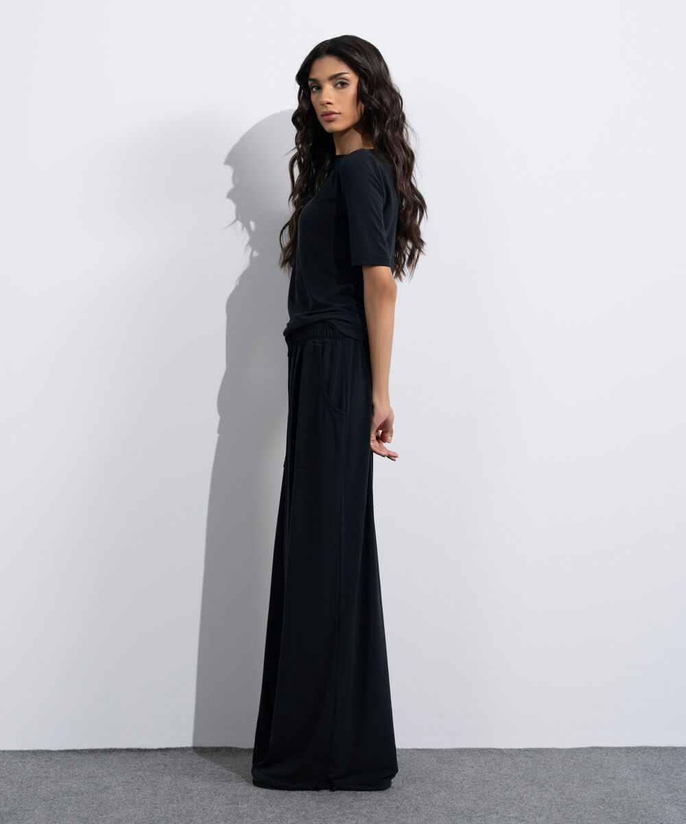 Women's Black Soft Slash Neck Top