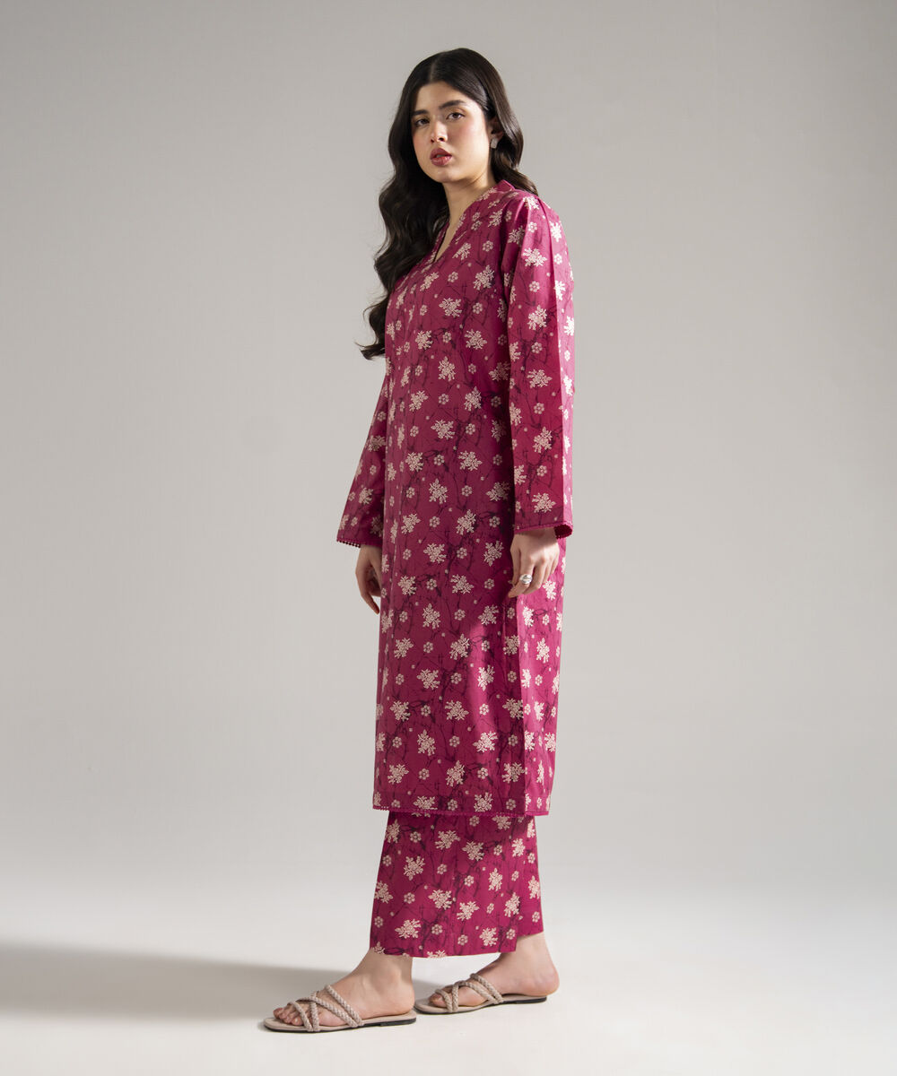 Women's RTW Lawn Printed Pink 2 Piece Suit