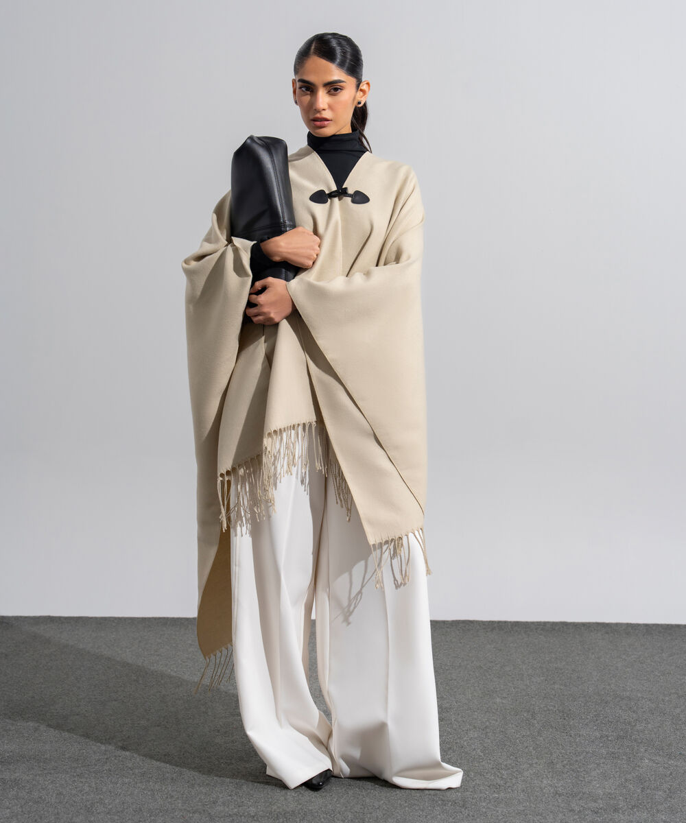 Women's Western Wear Beige Polyester Solid Woolen Scarf