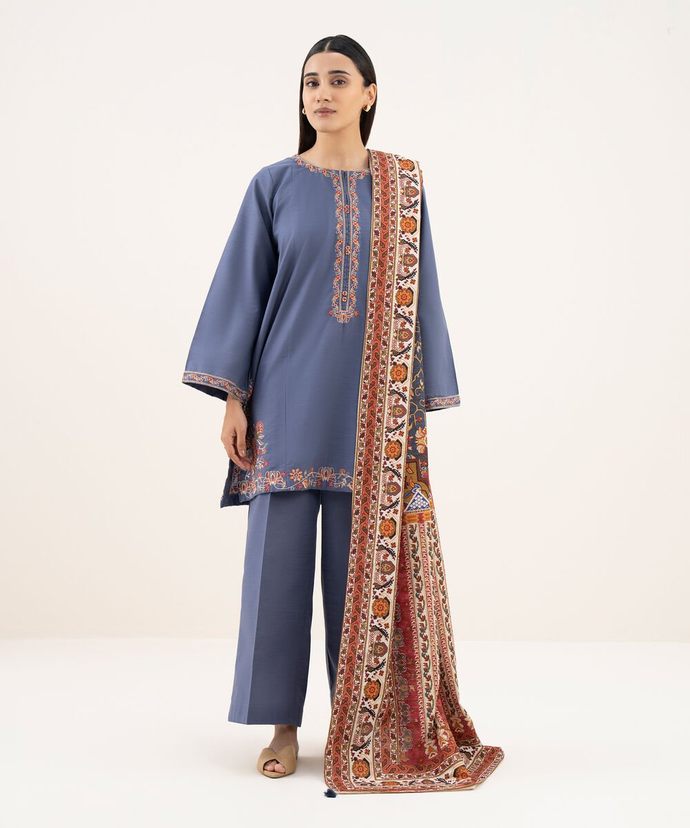 Printed Khaddar Maroon Dupatta